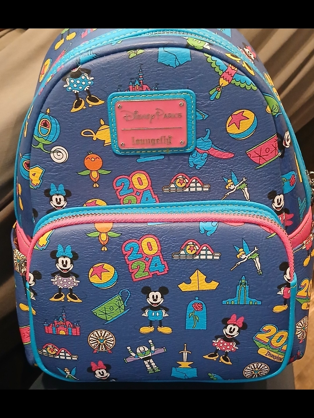 Loungefly Blue Disney Parks 2024 Kids Mini Backpack with Pink Trim